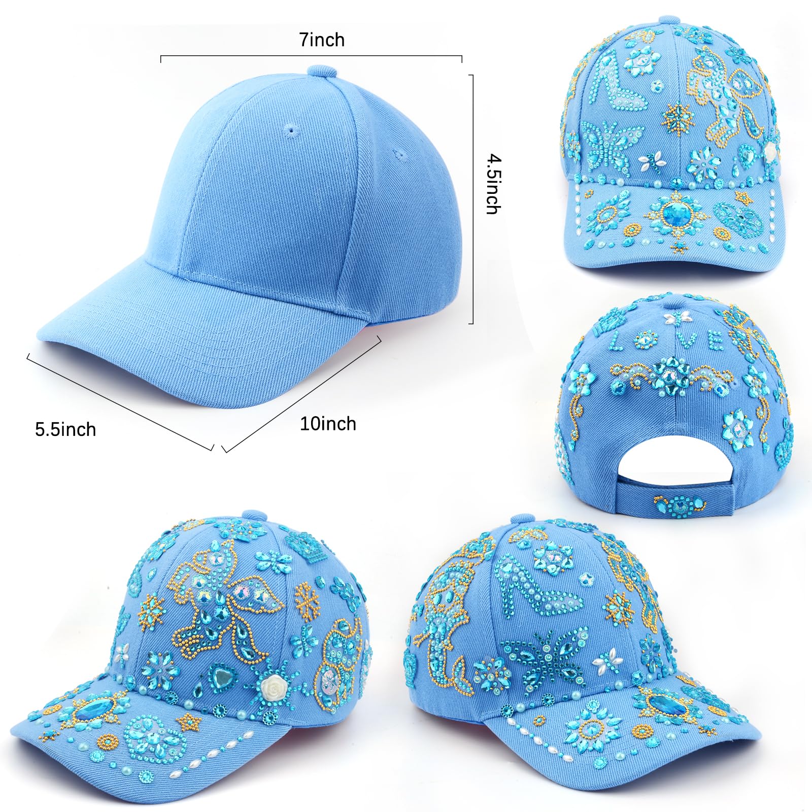 Geschenke für Mädchen DIY Baseballkappe, Hut Selbst Gestalten mit Edelstein Aufklebern, Einschulung Geburtstag Geschenk Mädchen 4 5 6 7 8 9 10 11 12 Jahre, Baseball Cap Bastelset Kinder Schule