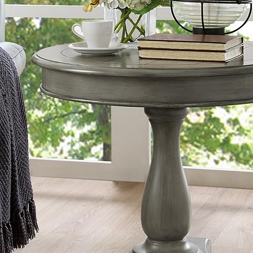 Miniatura 5 de Roundhill Furniture Rene Contemporary Wood Pedestal Side Table, Gray Blanco antiguo,Negro -,Champán,Espresso,Gris,verde azulado
