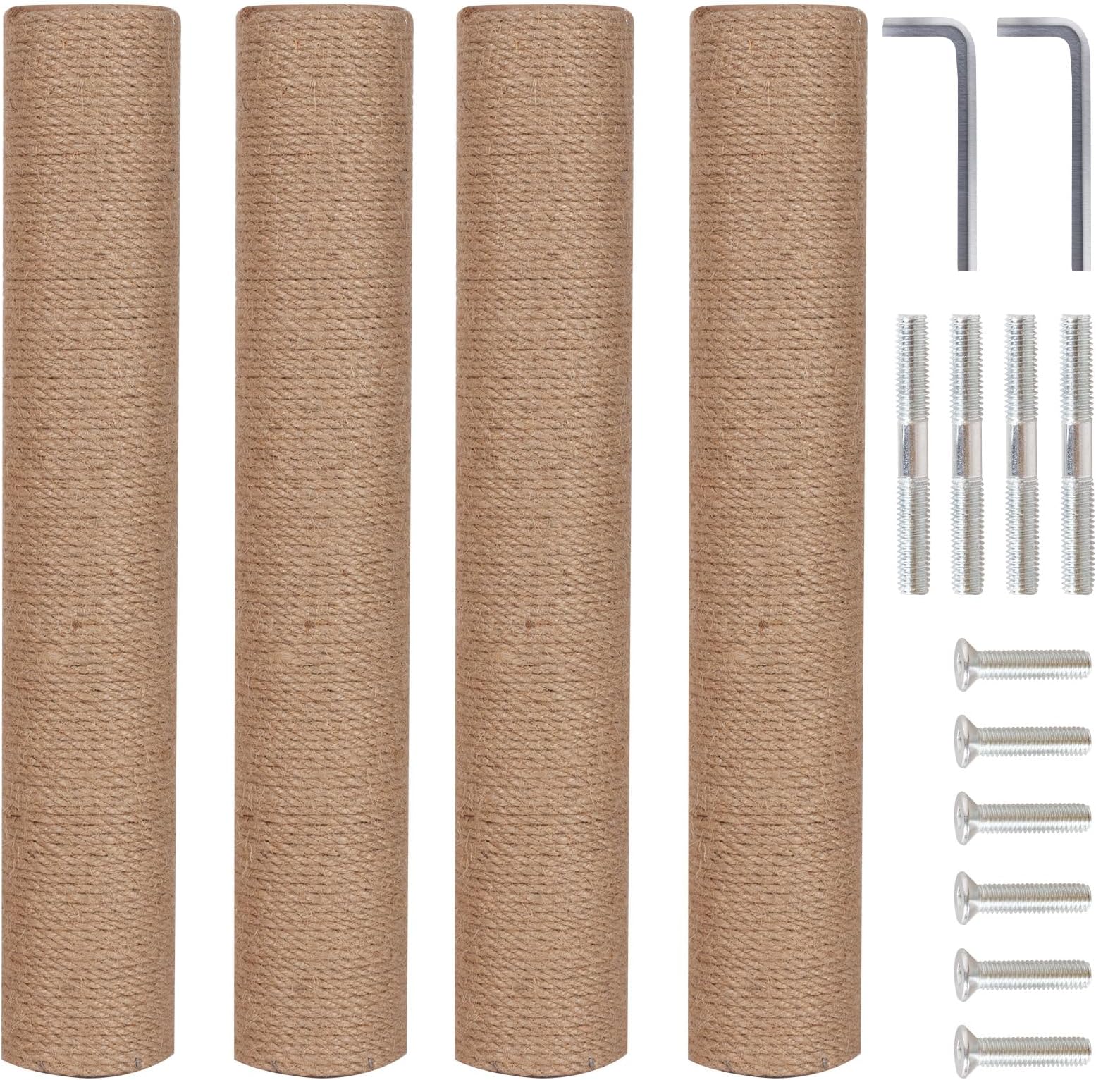 Pinkgarden 4-Pack 15.7" Cat Scratching Post Replacement - Natural Sisal Rope Scratcher Poles with M8 Screws for Indoor Cat Tower Renewal Parts, Easy to Assemble Cat Furniture Refill Parts (Nature)