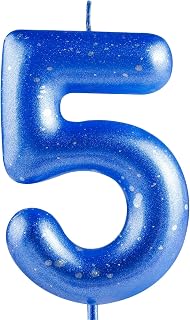 Blue Silver Number 5 Candles - 5 Birthday Candle, Happy Birthday Candles for Cake, Blue Cake Topper Decorations for Boys & Girls - 5th Birthday Party Supplies