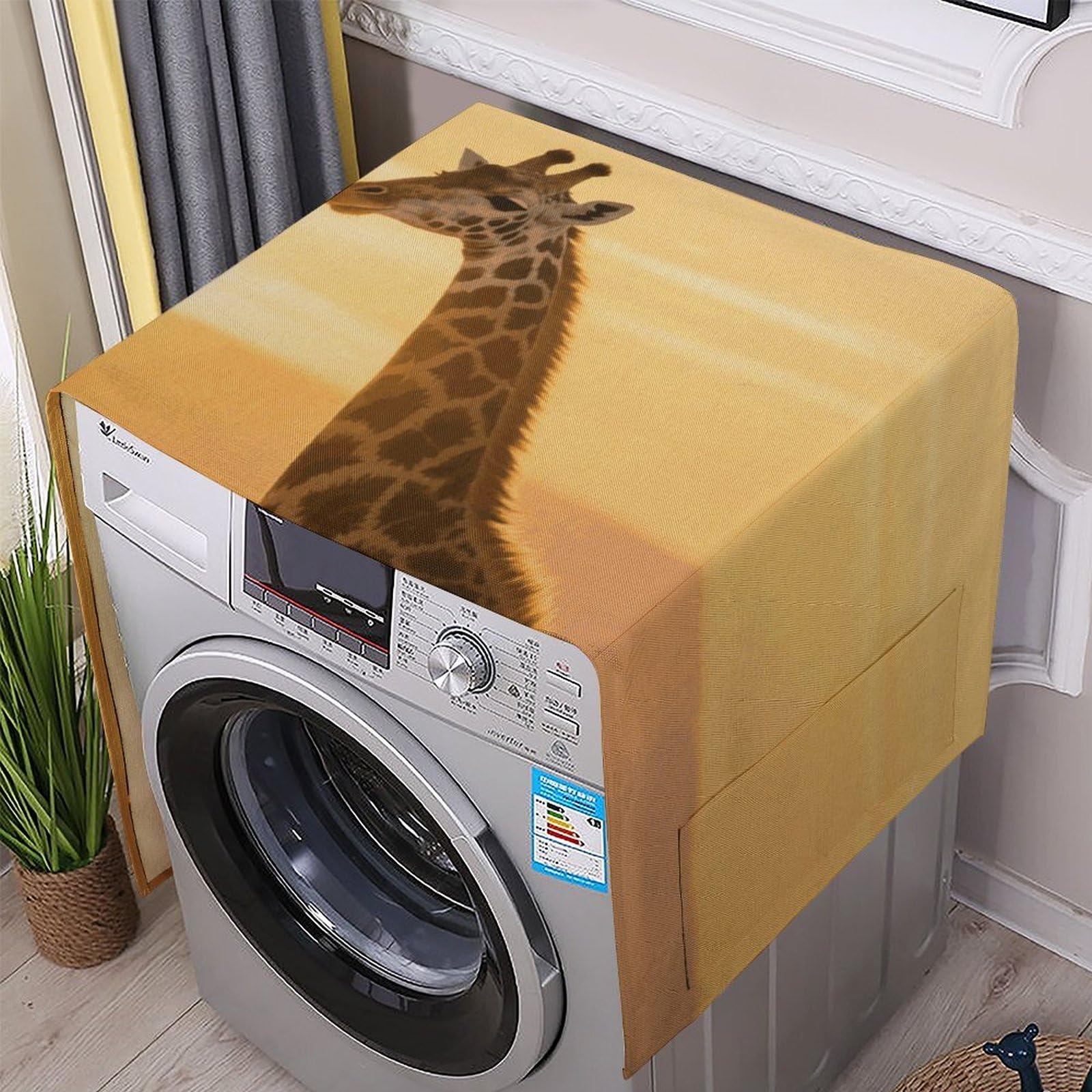 Fodpand White Washing Machine Cover For Top Load Dustproof Cute Giraffe In The Sun Washer And Dryer Cover With Storage Pockets Household Appliance Covers Washable Top Protector Mat Pad For Laundry & Kitchen