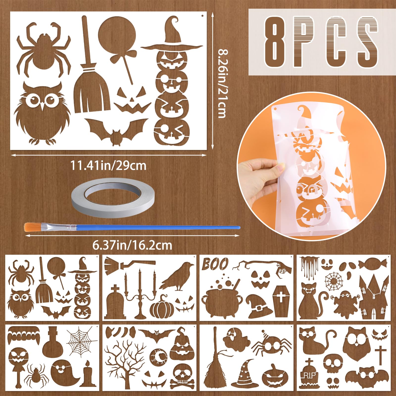 URROMA 8PCS Halloween Stencils for Painting on Wood 4X6in Reusable Halloween Templates Large Pumpkin Ghost Face Sign DIY Crafts Window Decor (8x11.5in) - Image 2