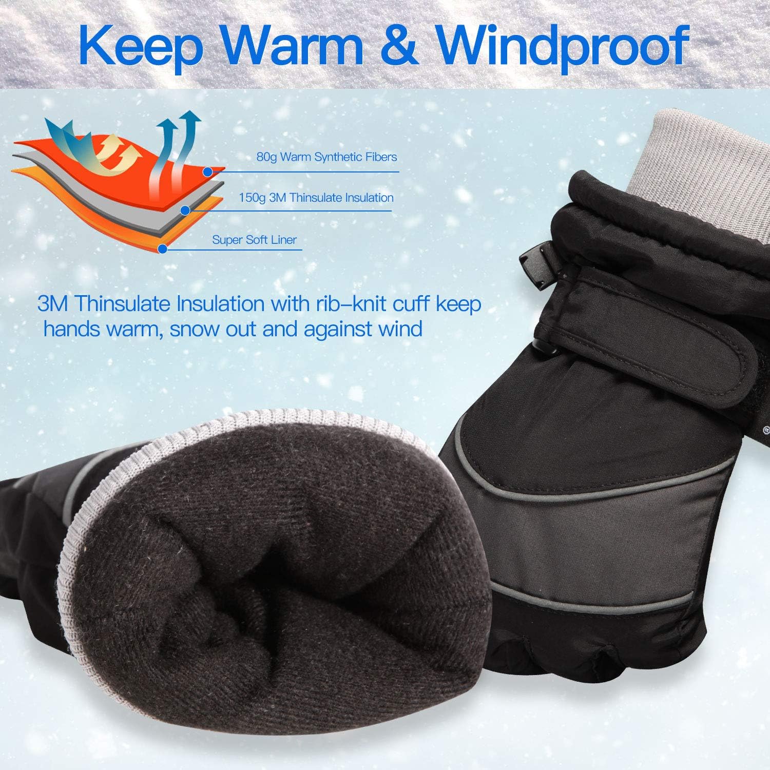 Unigear Kids Ski Gloves, Waterproof Winter Cold Weather Snowboard Snow Gloves, Fit Both Boys & Girls : Sports & Outdoors