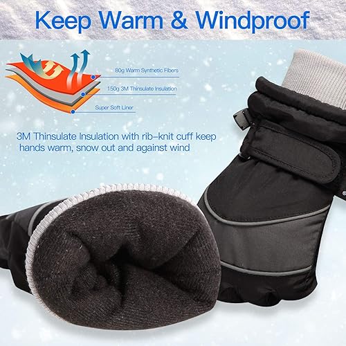 Miniatura 3 de Unigear Guantes de esquí para niños, impermeables, para invierno, clima frío, snowboard y snowboard, se adaptan tanto a niños como a niñas