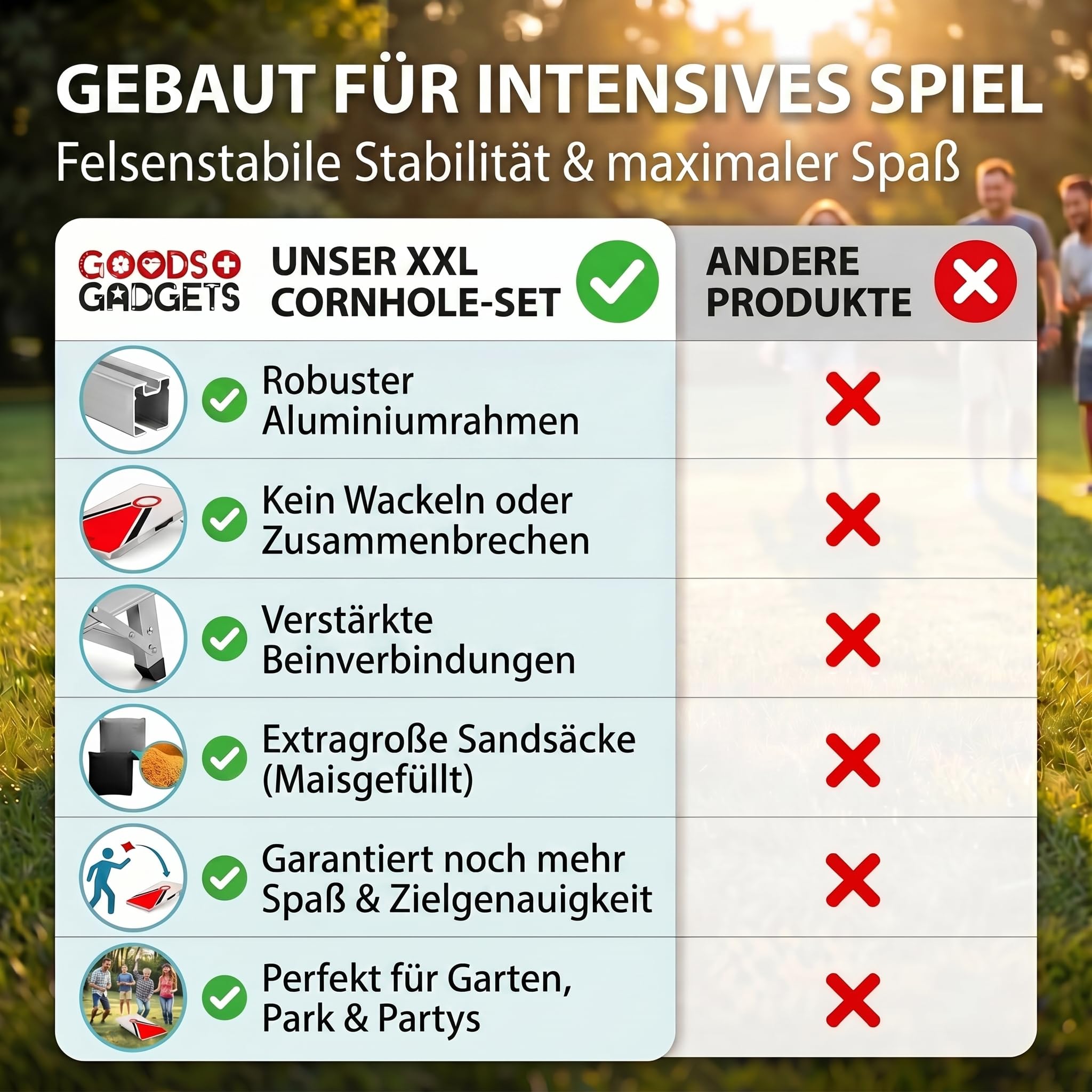 XXL Cornhole-Spiel Outdoor Indoor Geschicklichkeitsspiel mit extra großen Sandsäckchen