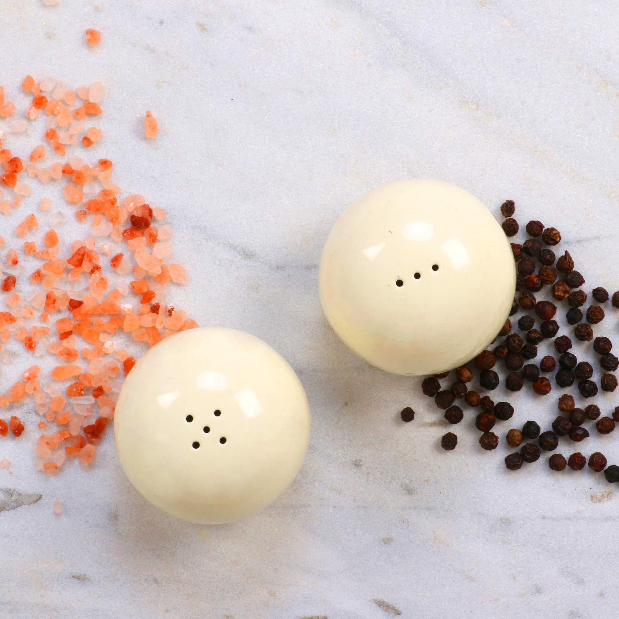 Elan Round Salt and Pepper Set for Dining Table, Shakers Seasoning Jars Stainless Steel (Off White)