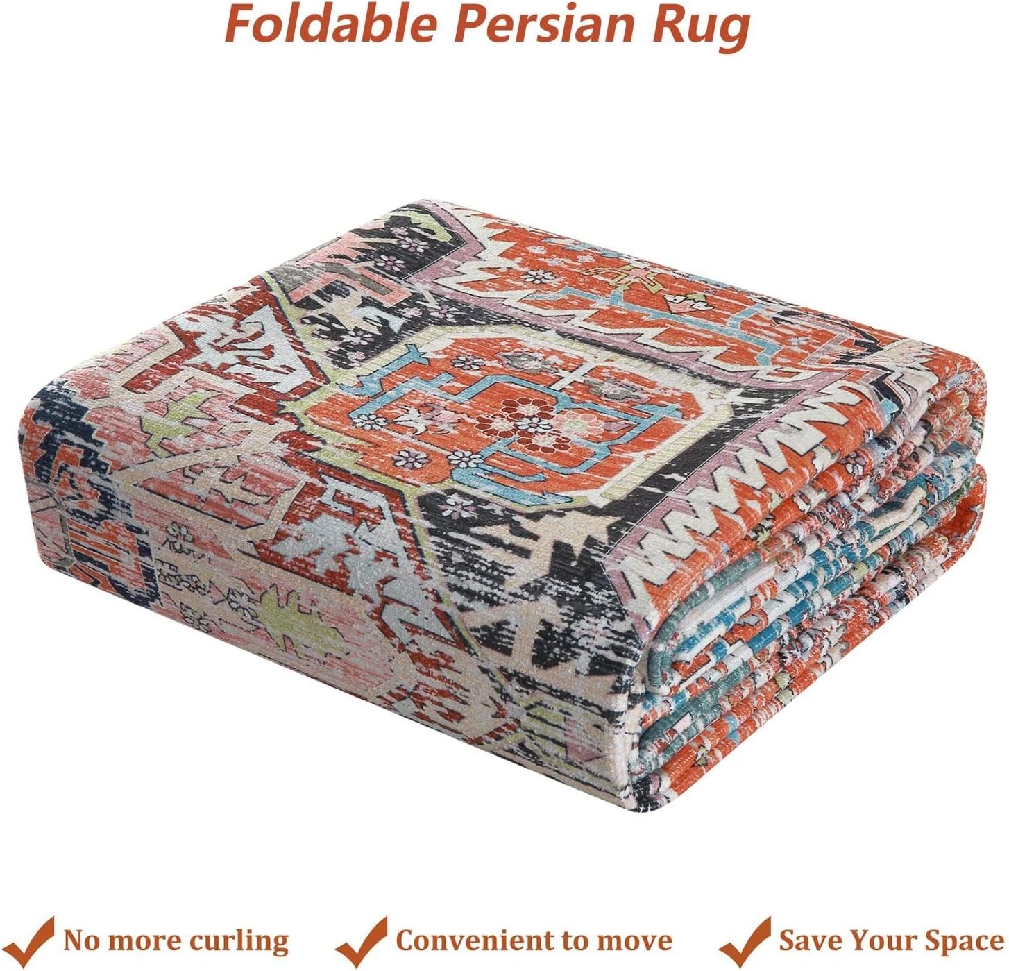 GARVEE 9x12 Area Rug for Living Room, Washable Persian Vintage Distressed Floral Print Floor Carpet Retro Accent Throw Traditional Non Slip Home Decor Rug for Bedroom, Dining Room, Office, Orange