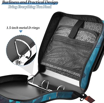 3 D-Ring Zipper Binder Bag, Dragon Water and Fire Anime Removable Binder with Zipper Case Hold 300+ Sheets& 13 Inch Laptop for School Office Supplies Organizer