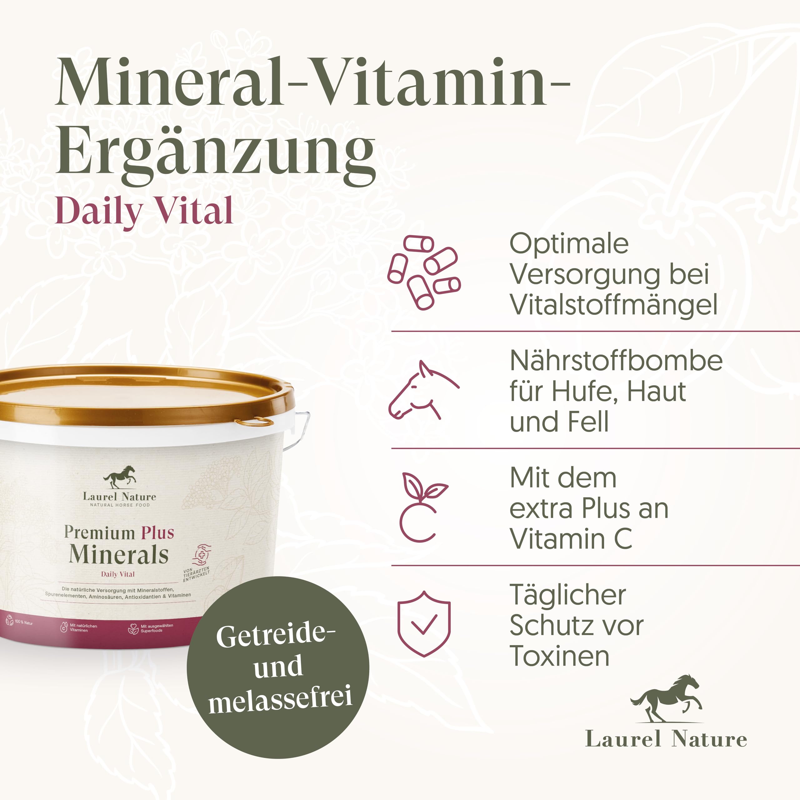 Premium Plus Minerals 1,5kg [100% Natur] mineralfutter Pferde, Vitamin c Zink selen, mineralfutter/Freizeit/Pferd Senior Snacks Pferde Zubehör