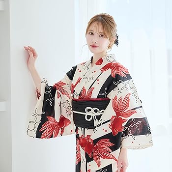 浴衣4点セット◇ひまわり柄浴衣✖️麻の葉模様入り帯✖️天然石帯留