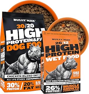 Bully Max High Protein Dog Food Bundle - High-Calorie Dry Food (5lb) & Dehydrated Food (2lb, Makes 5.5lb Wet) - Protein-Rich for Muscle & Weight Gain in Puppies & Adults