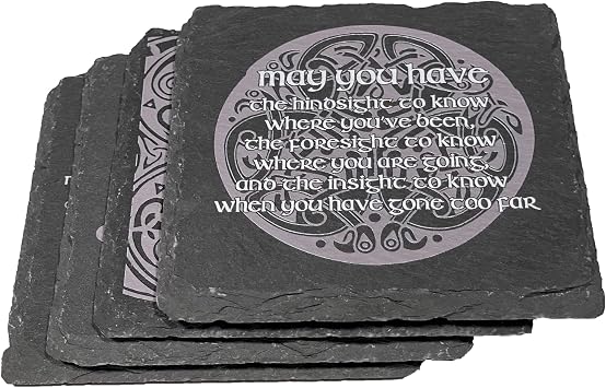 Traditional Irish Slate Drink Coasters Set of 4 Printed with Old Irish Phrases and Sayings by Lifeforce Glass