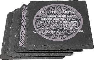 Traditional Irish Slate Drink Coasters Set of 4 Printed with Old Irish Phrases and Sayings by Lifeforce Glass
