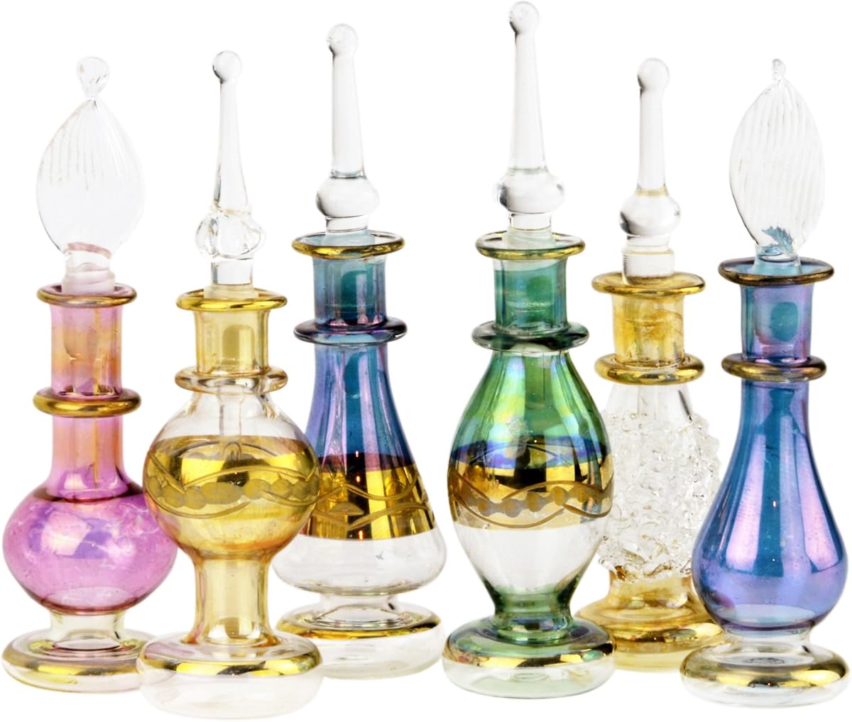 NileCart Set of 12 Egyptian Perfume Bottles 2" Empty Glass | Mini Bottles, For Perfume Oil, Essential Oils, Potion, Home Decor or Egyptian Decoration