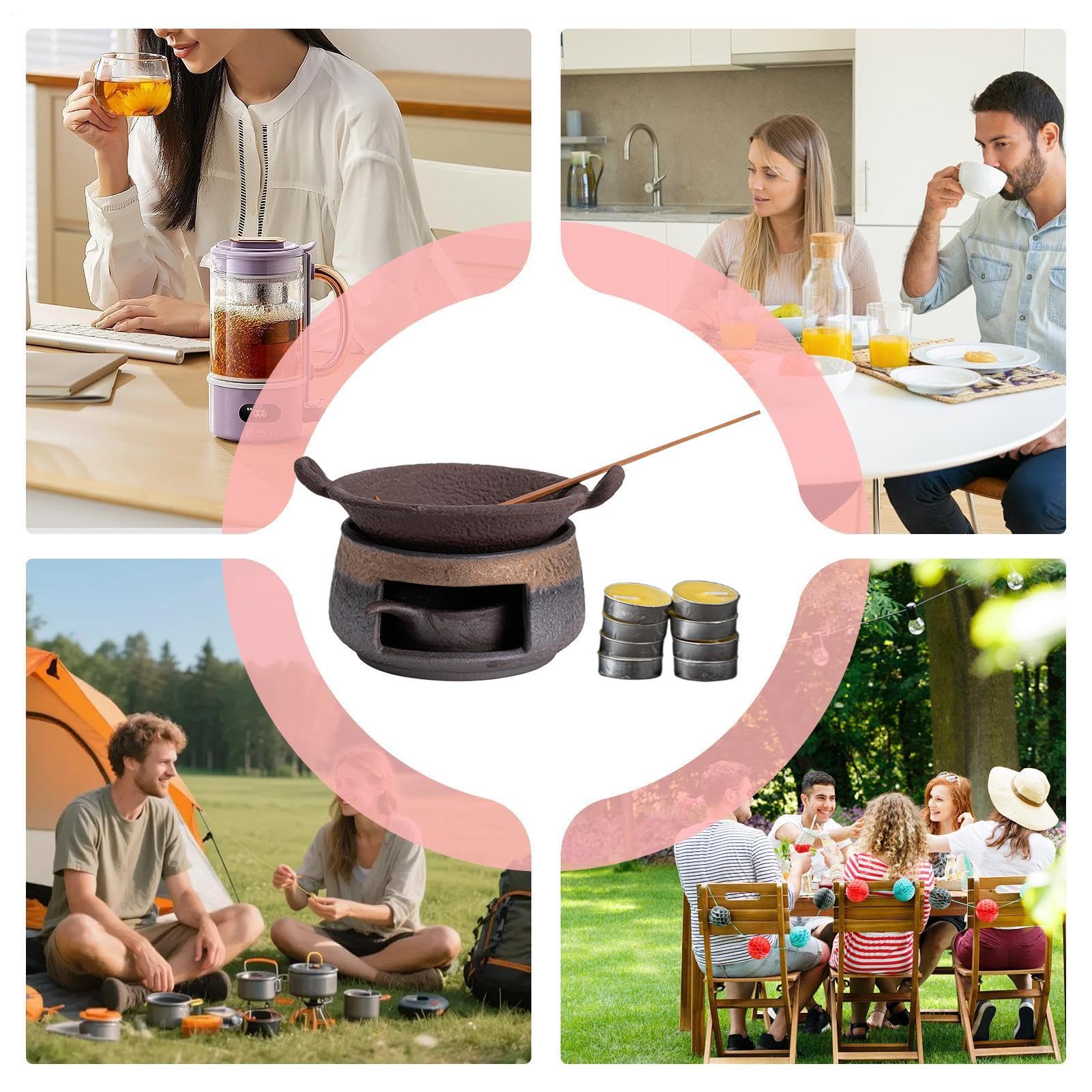 Bruciaessenzi Scaldabibite In Ceramica | Fornello per Aromaterapia con 8 Per Teiera Meditazione Relax Casa Ufficio Decorazione