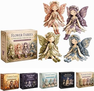Fairy Patchwork DIY Collection, Fun Flower Fairies Patchwork Sewing Kit, 4 Handcrafted Winged Flower Fairies for Beginner Crafters, Creative DIY Gift for Craft Lovers & Home Decor 01#