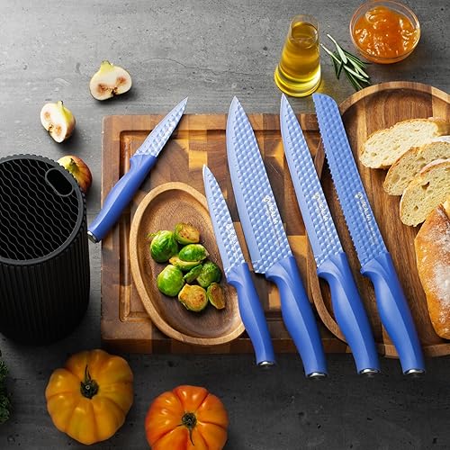 Miniatura 2 de Juego de cuchillos de cocina con bloque, juego de 6 cuchillos afilados de acero inoxidable antiadherentes para corte de precisión con bloque