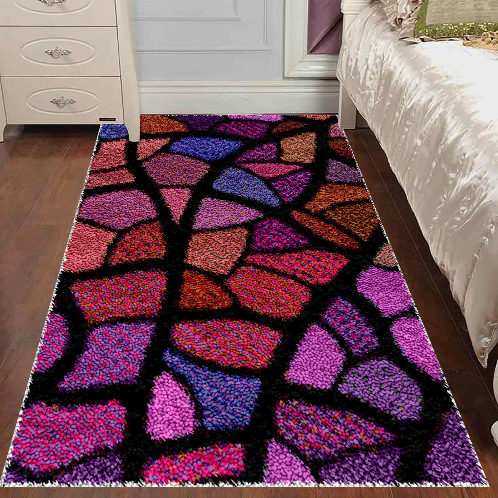 Knüpfteppich Zum Selber Knüpfen Großer, Teppich Knüpfen Set Erwachsene mit Häkelnadel, Farbe Bedruckter Leinwand Knüpfset, Latch Hook Kit Teppich Machen Handwerk Home 69 x 102 cm