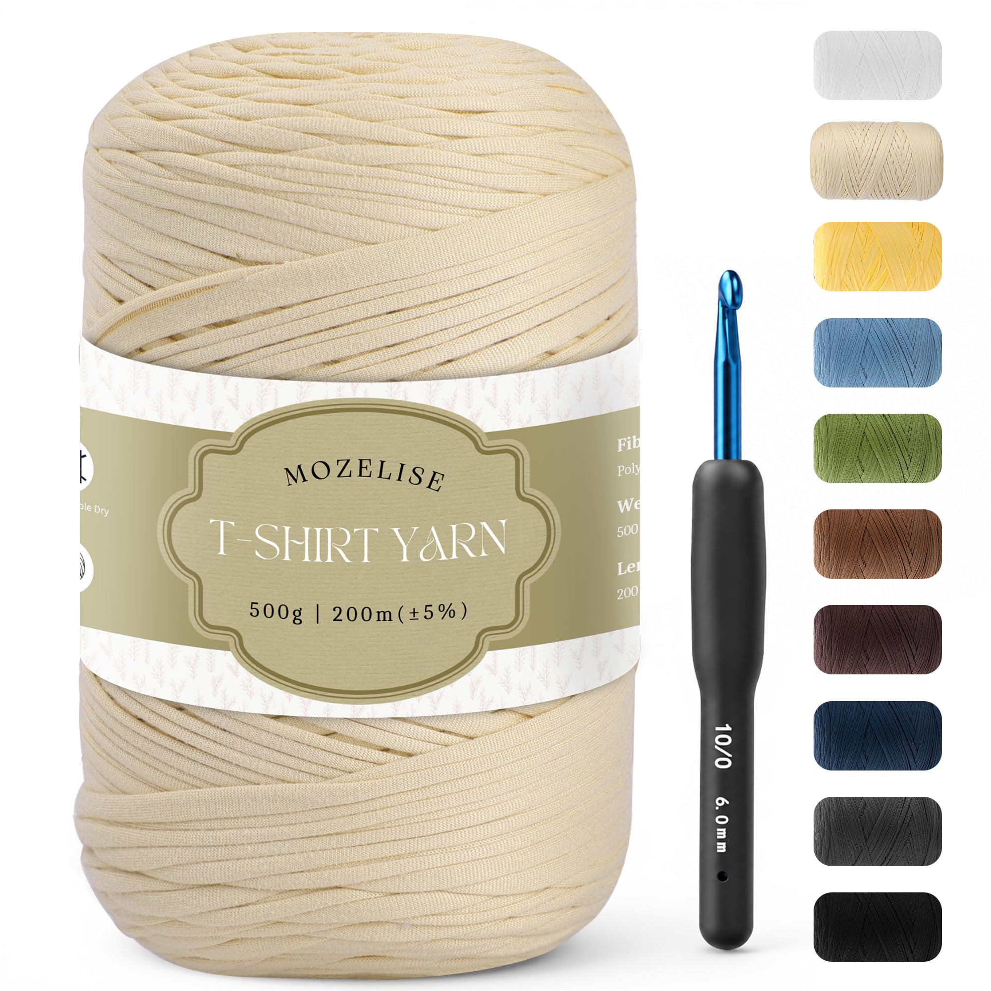MOZELISE 500g / 200m T-Shirt Yarn for Crocheting & Knitting, Beige
