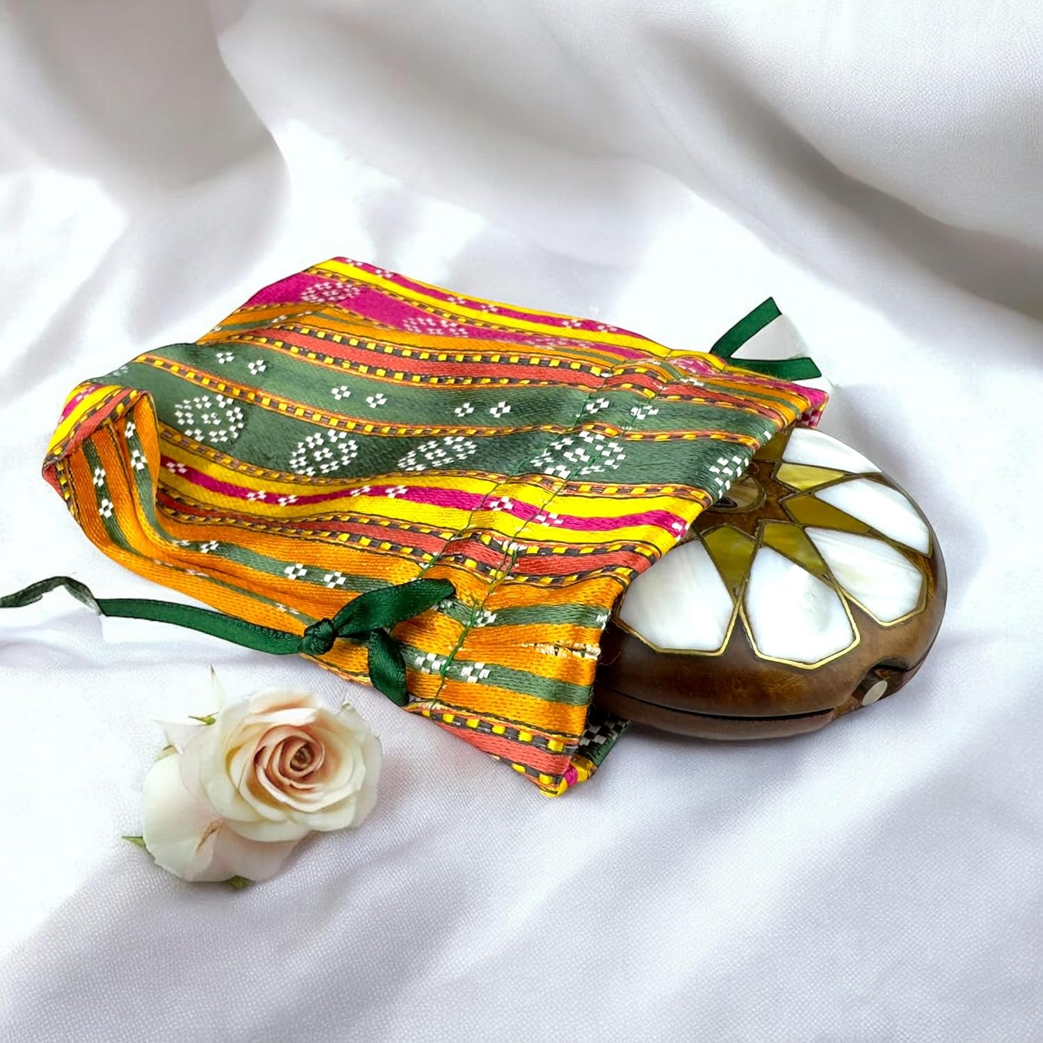 Handcrafted Natural Wooden Compact Mirror, Round Make Up Mirror with Mother of Pearl Inlay- Customized Hand Mirror