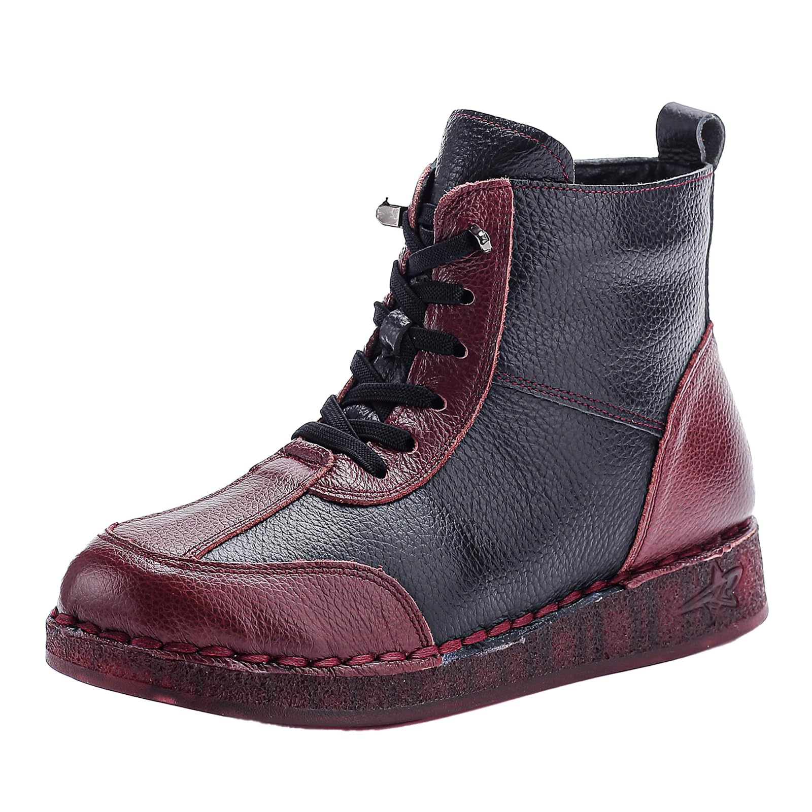 Womens Leather Zipper Ankle-Support Boots Fall Winter Comfy Waterproof Non-slip Oxfords Dressy Casual Short Booties