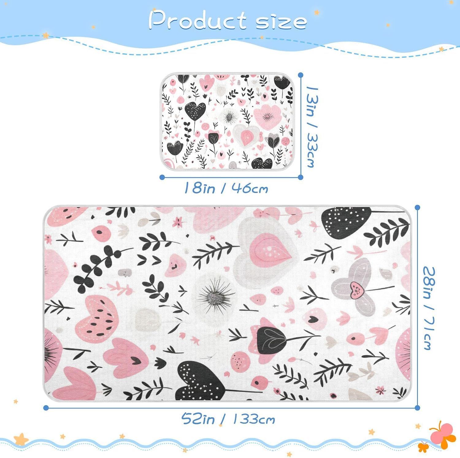 Little Fresh Lovely Hearts Valentine's Cooling Baby Fitted Crib Mattress 28" x 52" Breathable Crib Padding for Sides for Baby&Toddler