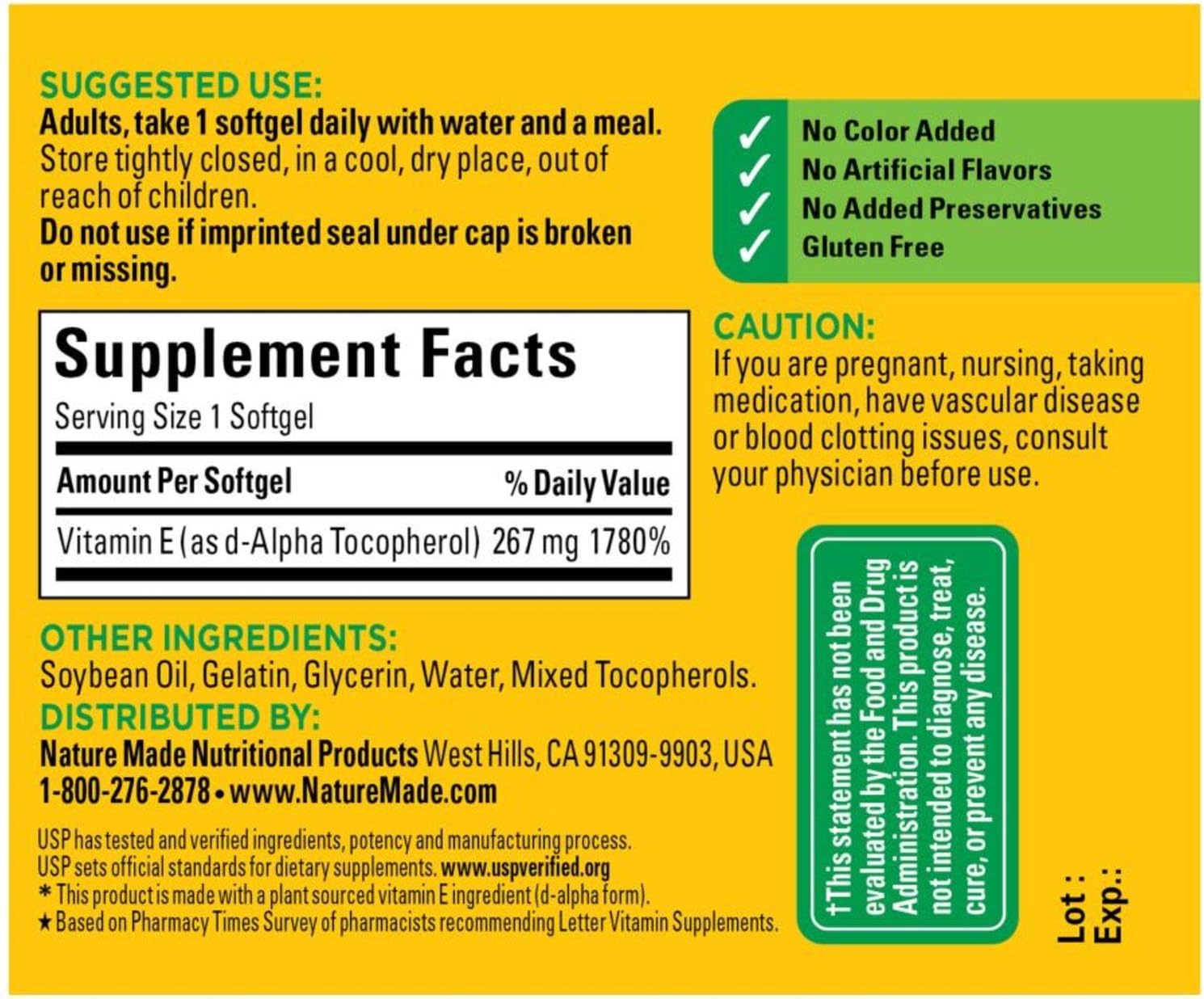 Nature Made Plant Sourced Vitamin E 267 mg (400 IU) d-Alpha Softgels, 100 Count for Antioxidant Support (Pack of 3)