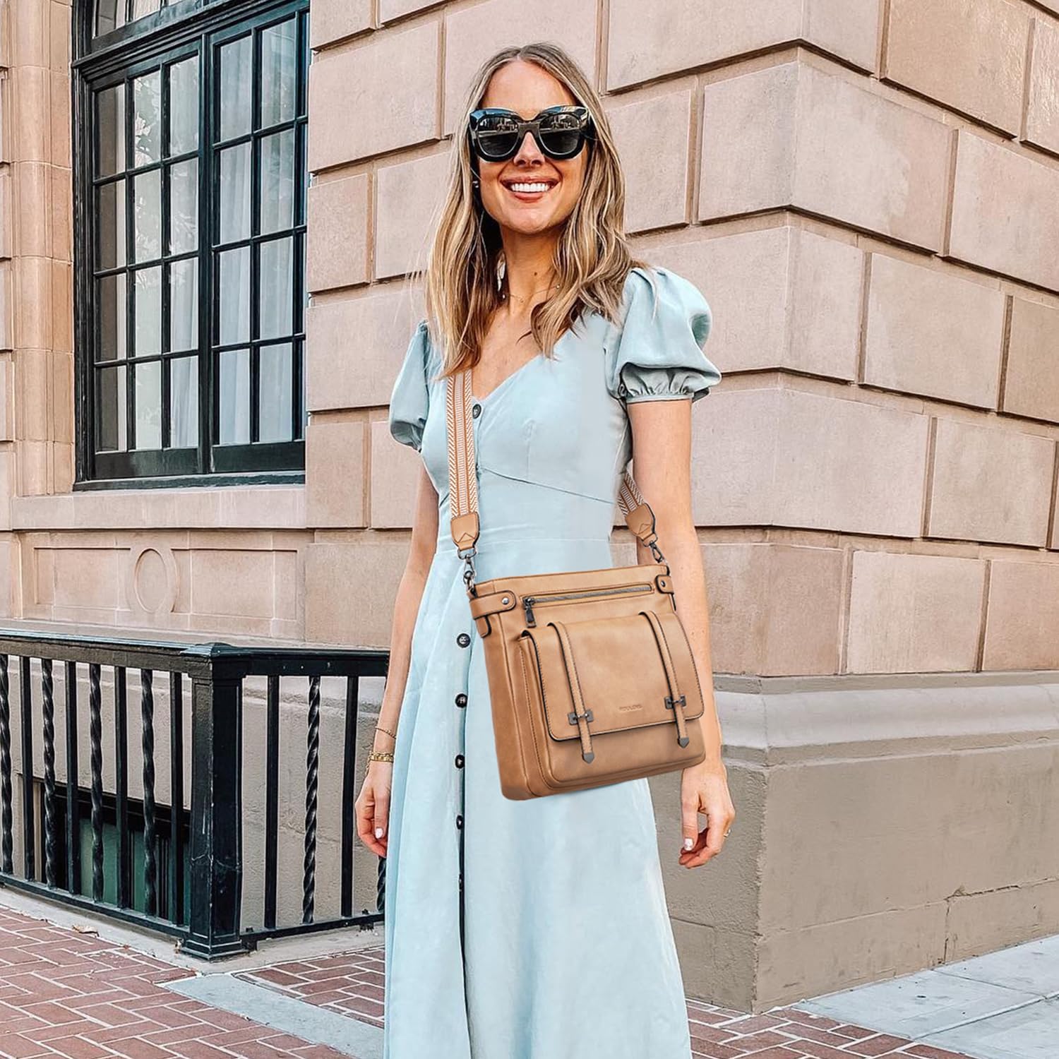 Crossbody Bags for Women,Multi Pocket Crossbody Purses Vegan Leather Shoulder Handbags Travel Purse Adjustable Strap Khaki image 2 of 6 B0D8Q27WP4