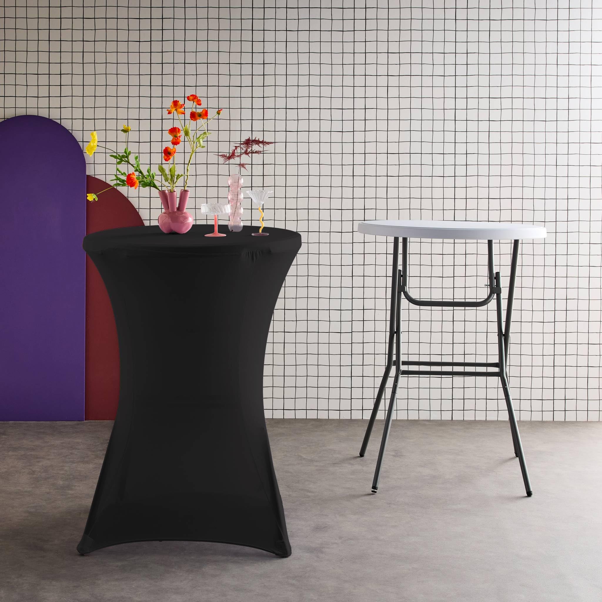 Alice's Garden sweeek - Juego de 2 mesas de recepción - Gala - Mesa de pie, Plegable, Ø80cm x 110cm + 2 Fundas de poliéster, Negro