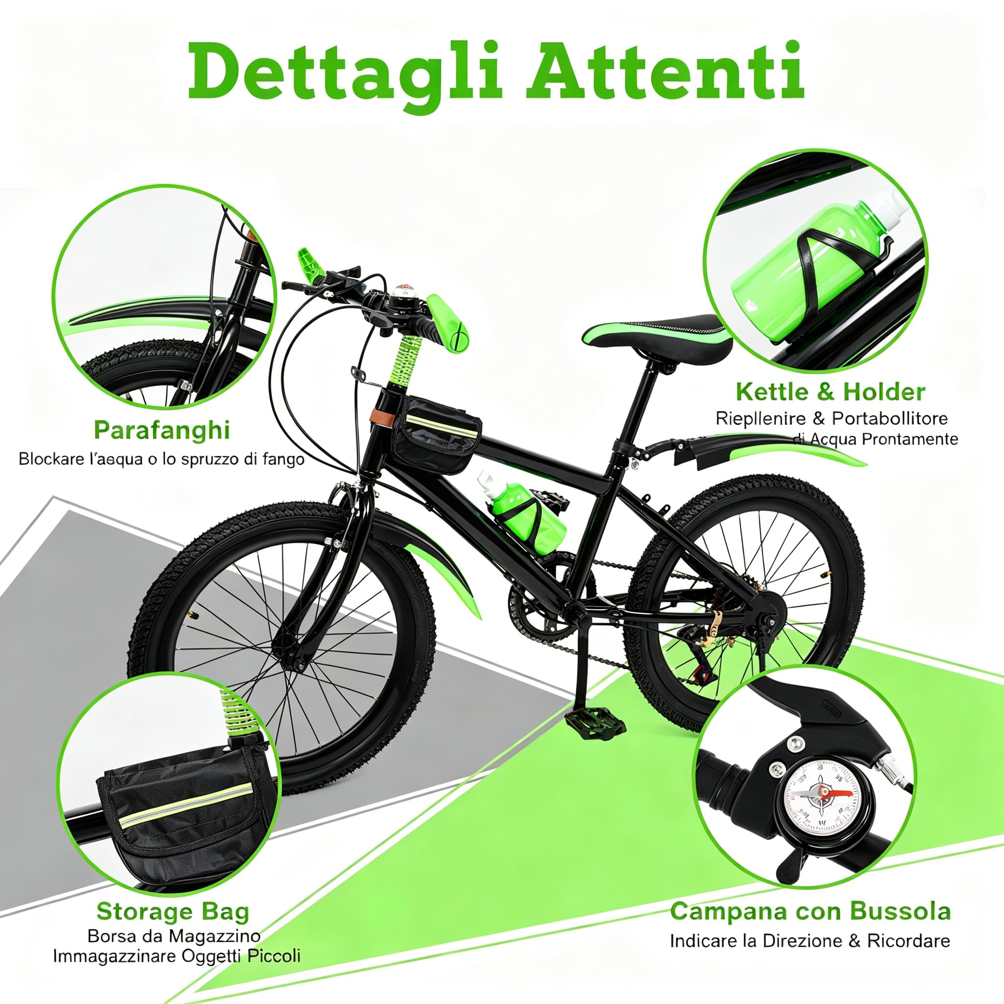 Mountain Bike 20 Pollici per Bambini Ragazzi Ragazze da 8 a 13 Anni, Bicicletta MTB 7 Marce Freni a Disco