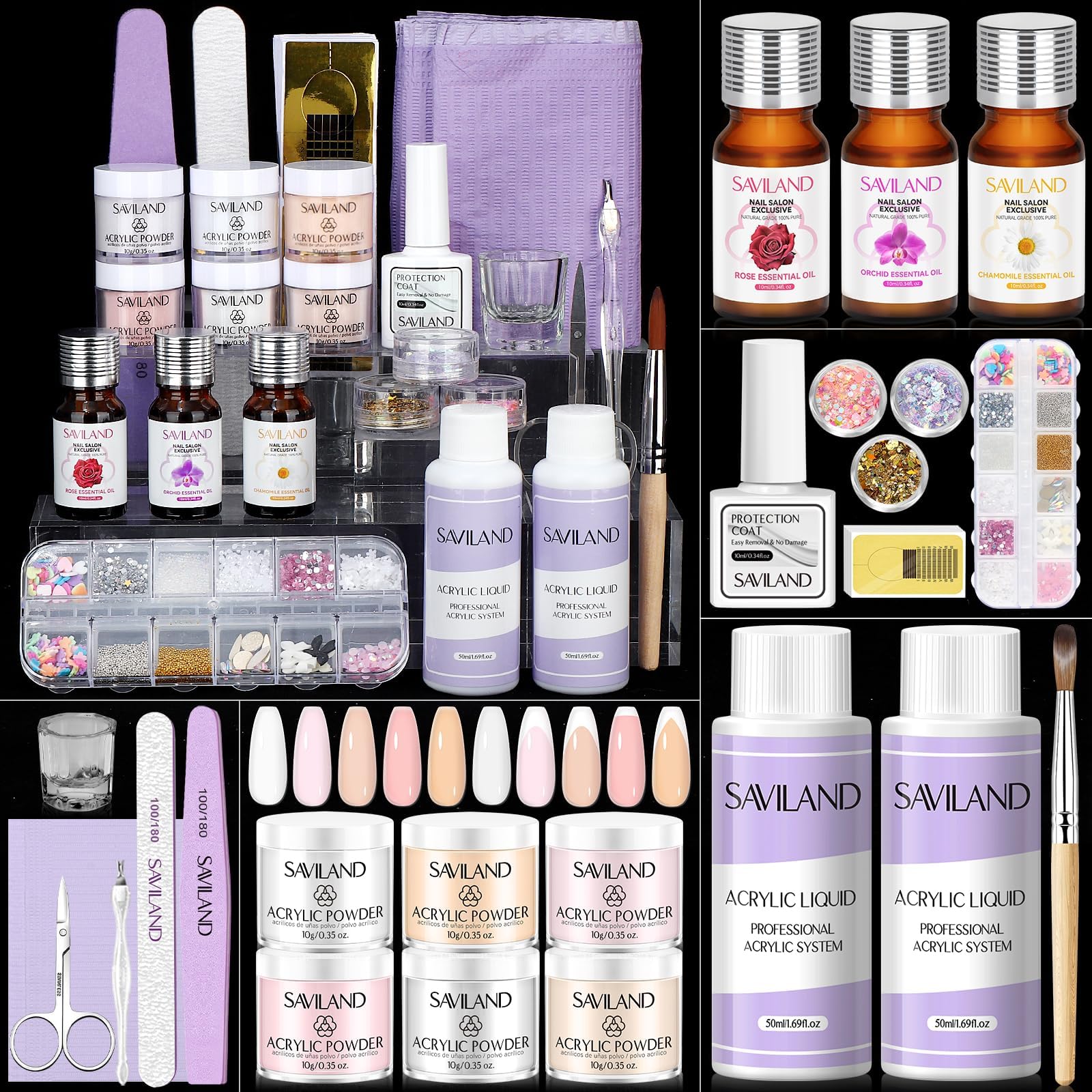 Saviland Acrylic Nail Kit for Beginners with Essential Oils