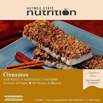Nutmeg State Nutrition High Protein Bars, 7 Servings Per Box 1 Box 7 Servings, Cinnamon