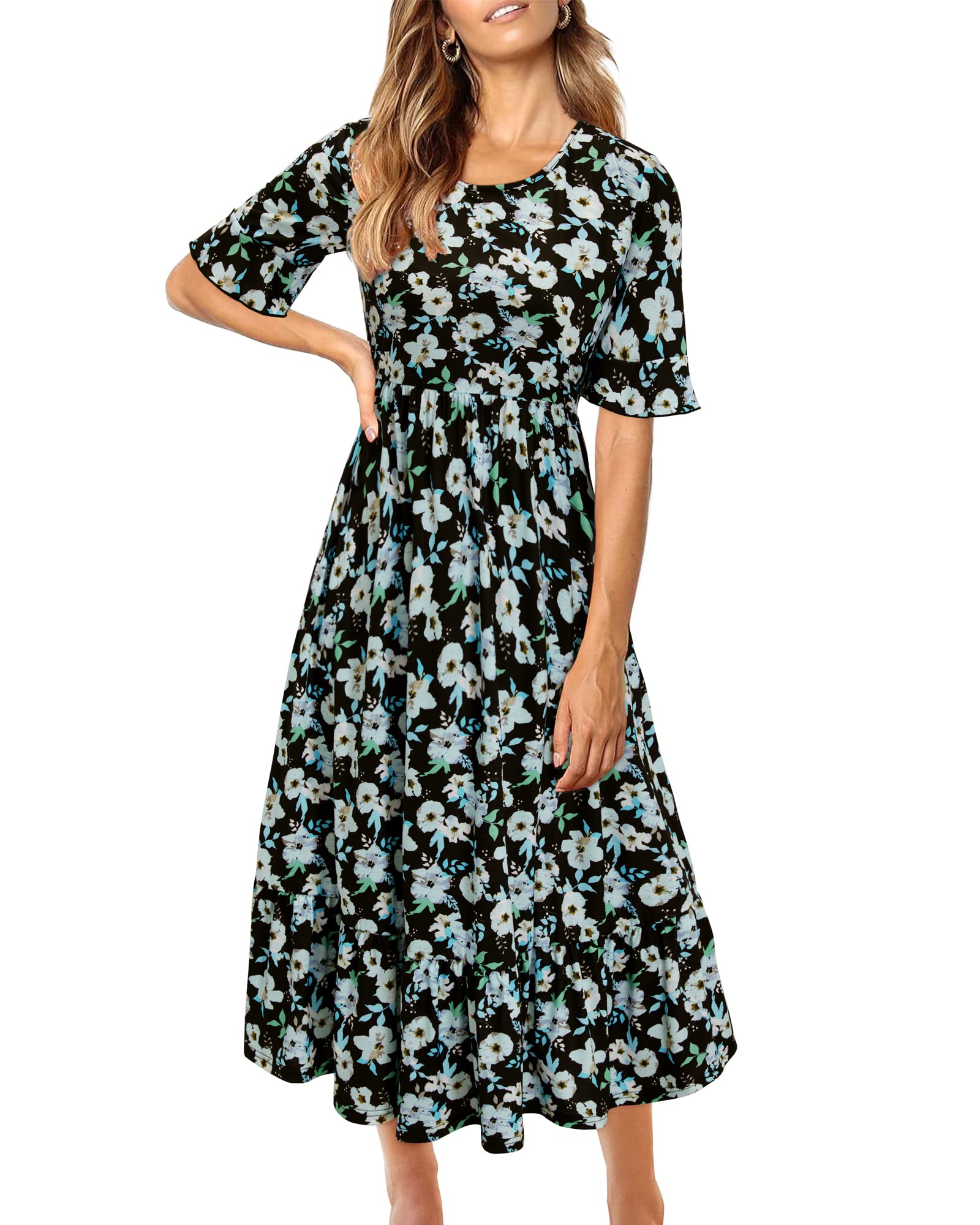 STYLEWORD Vestito Estivo a Maniche Corte da Donna Lungo Midi da Spiaggia, Vestito per Le Vacanze