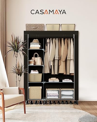 Miniatura 2 de Armario portátil, armario de gran capacidad de 48 pulgadas, organizador de almacenamiento de ropa con estantes y barra para colgar, fácil de montar,