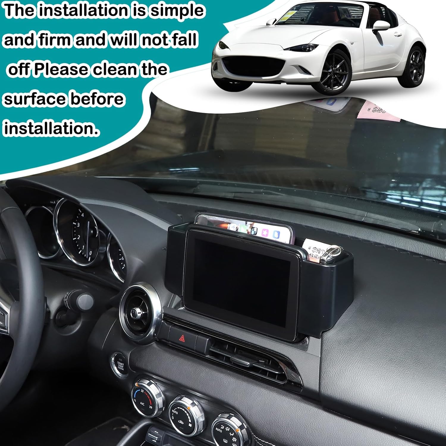 ABS Center Console Dash Storage Box Compatible with Mazda MX-5 ND 2015-2023 Navigation Screen Rear Insert Storage Tray Organizer Interior Accessories (Does not fit 2024 Mazda MX-5)