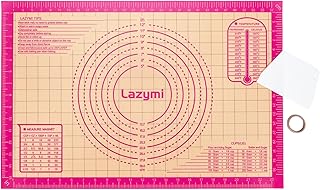 Lazymi Thick Silicone Baking Mat Large 40x60 cm, Non Stick Pastry Rolling sheet with Measurement, Non-Slip Silicon Dough Kneading Board Table Pad For Bread Pizza Cookies Pie Crust (Pink+Scraper)