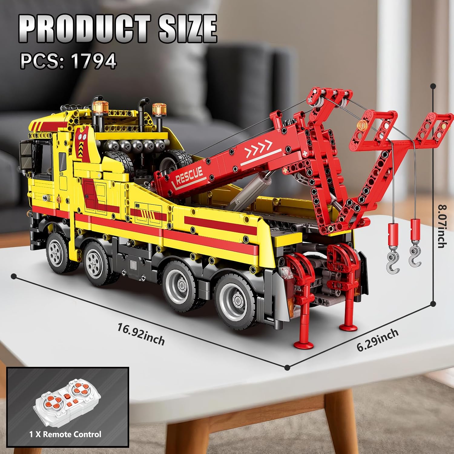 Reobrix Tow Truck Building Blocks 22012, Adult Construction Vehicle Model Kit, Mechanical Rescue Vehicle RC Crane Toys with Multi-Function Switches, Gifts for Adult, 1794 Pieces