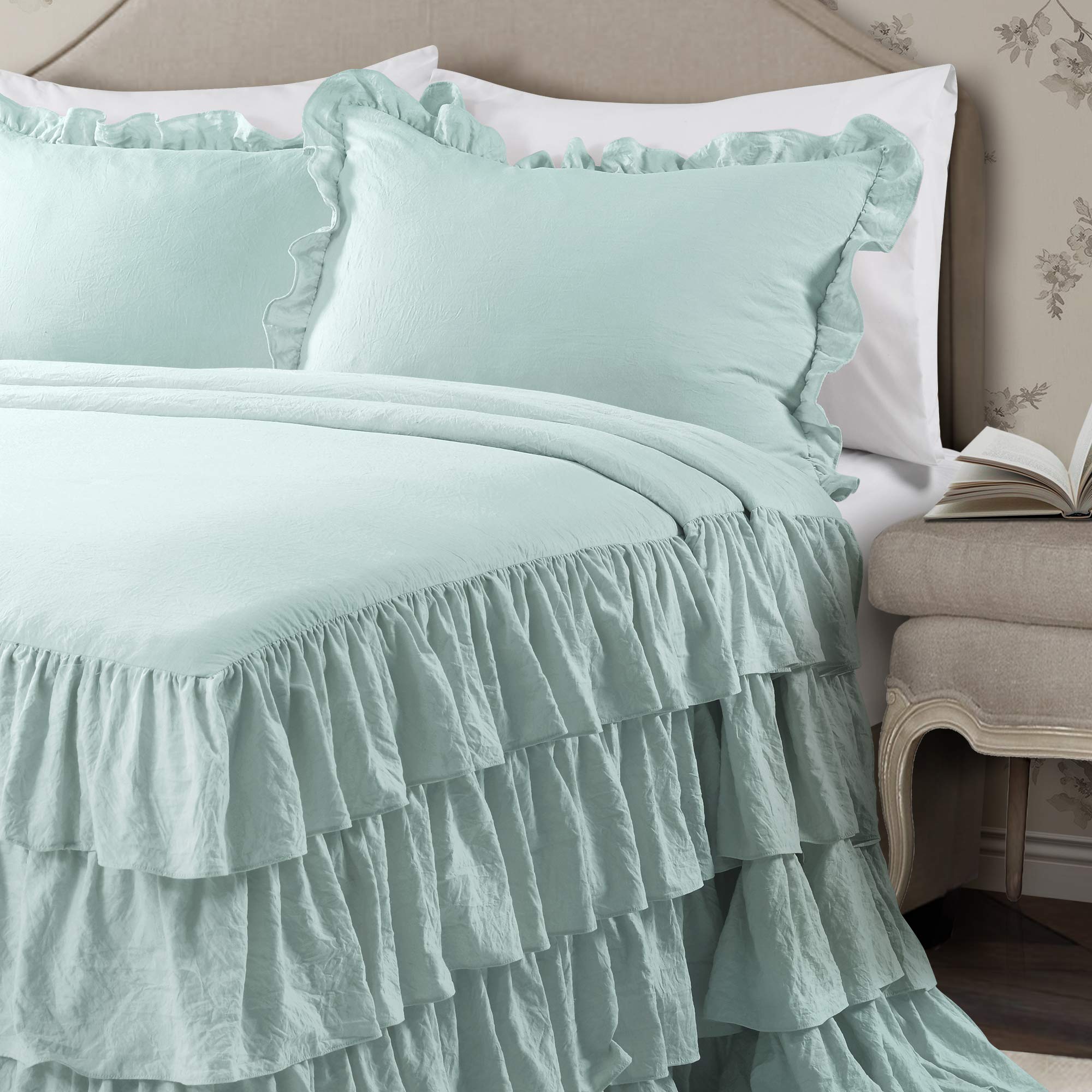 Lush Decor Ella Tagesdecke 3-teilig – Vintage Chic Mit Rüschen & Spitze, Queen Size, 100% Polyester
