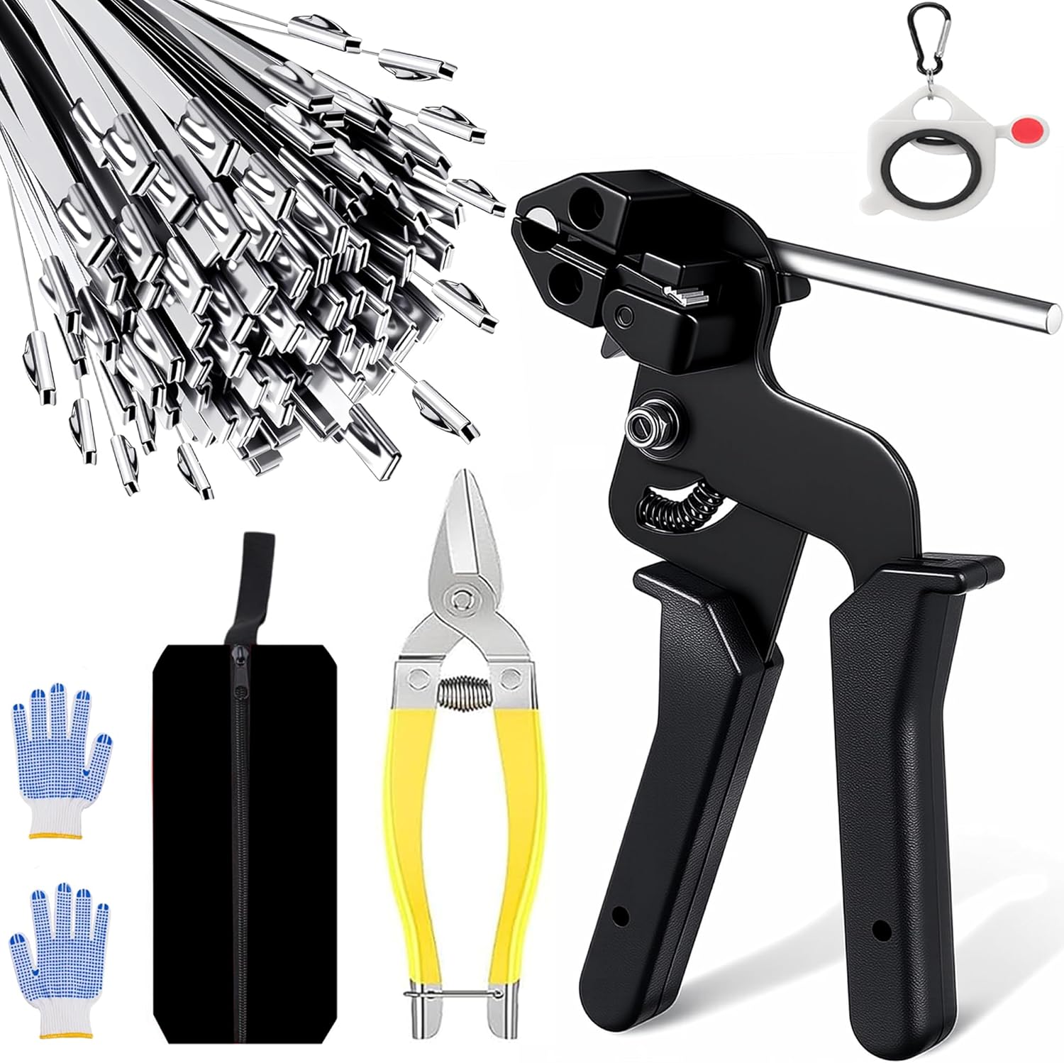 Stainless Steel Cable Tie Gun with Metal Zip Ties, for Fastening and Cutting Metal Cable Ties, 100pcs 11.8inch Stainless Steel Zip Ties heavy duty for Chain Link Fence, Exhaust Pipe Outdoor