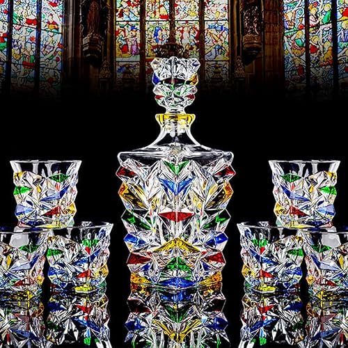 Juego de decantador de whisky con 6 vasos, pintado a mano colorido para hombres, regalos de cumpleaños de aniversario para marido, grabado