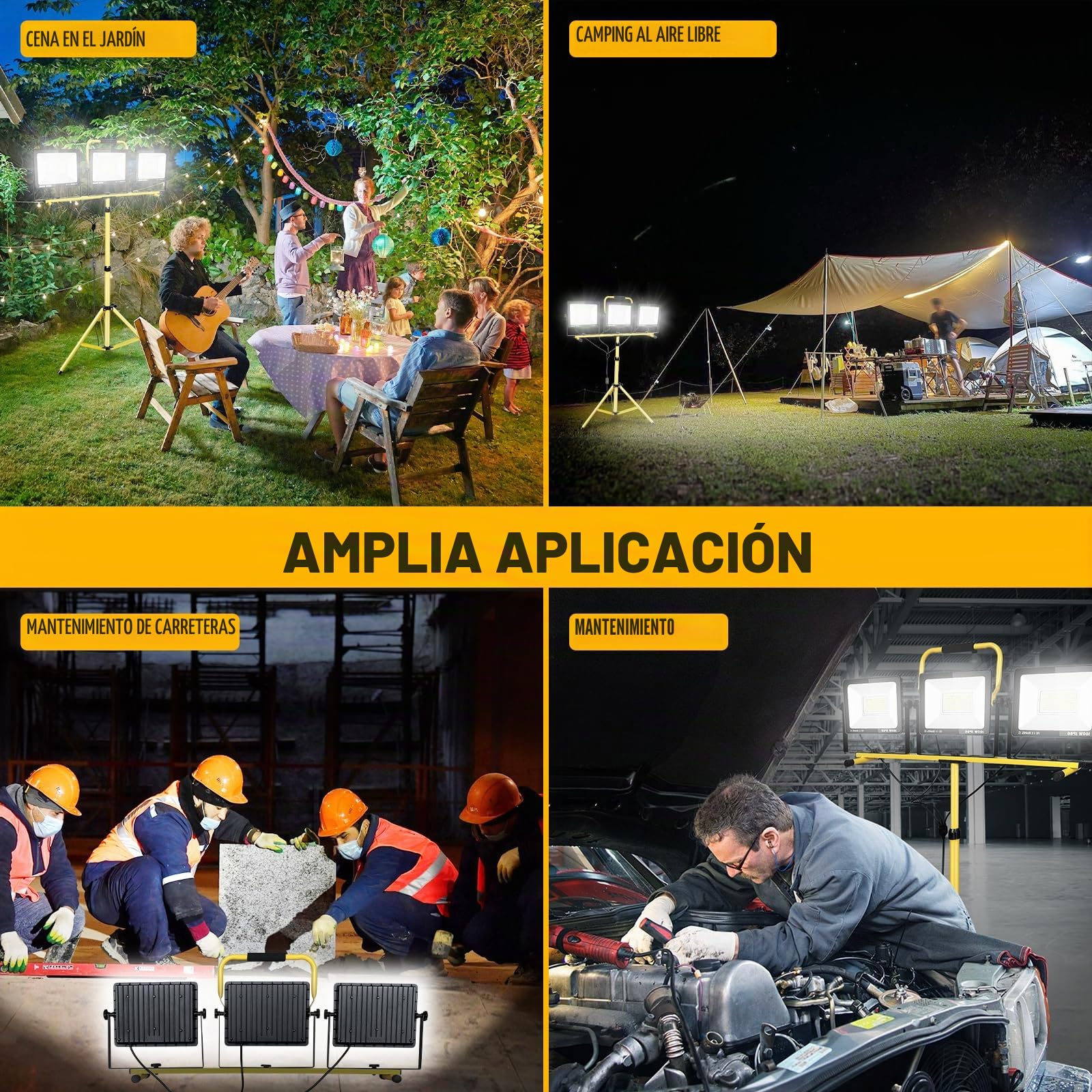 Willpower Focos LED Trabajo Portátil 300W, Proyector LED con Trípode Telescópico 30000LM Foco de Construcción IP66 para Obras Fiestas Jardín Garaje Interior Exterior, 3M Cable con Enchufe, 6000K