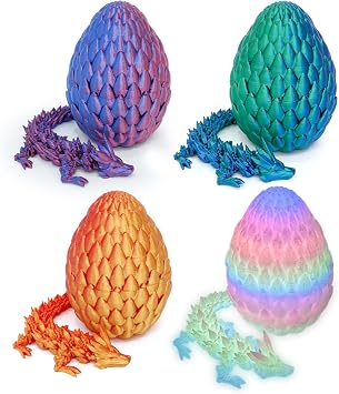 4 Pack 3D Printed Dragon Egg - Mini Eggs with Dragon Inside, Cute Classroom Prizes, Party Favors, Surprise Gift for Birthday, Easter, Christmas, Cool Figurine Decor for Kids and Adults 4A2
