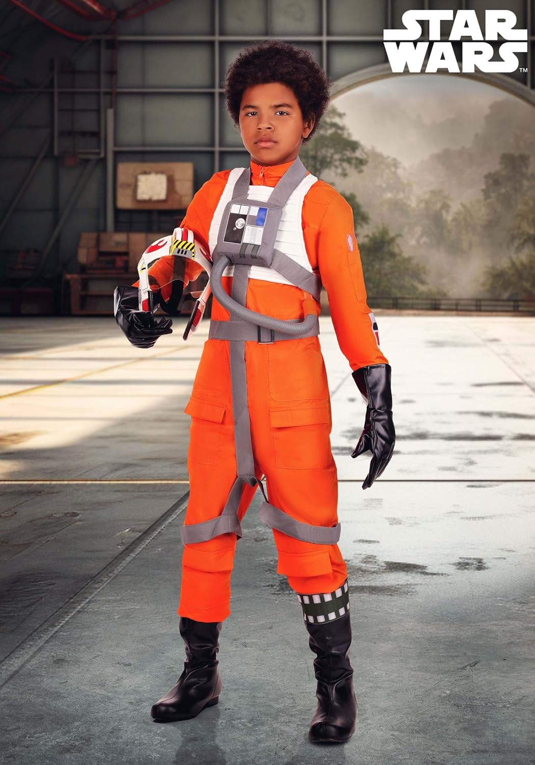 Star Wars X-Wing Pilot Costume Jumpsuit for Kids with Vest, Harness, Gloves, Belt, Mask, Ankle Cuff, & Hood