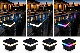 4 Pack Solar Post Cap Lights for 2.5x2.5 inch Aluminum, Metal, and Garden/Pool Fences, Warm/Cool White, and Selectable RGB Colors with Built-in Color-Changing Holiday/Party Mode! (2.5"x2.5")