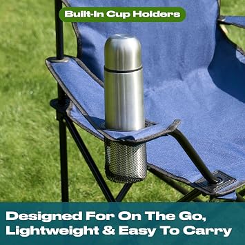 OHS Camping Chairs Set of 2, Foldable Camping Chair Outdoor Compact Portable Chairs Festival Garden Hiking Fishing Picnic Chair Sturdy Drinks Cup Holder, Navy
