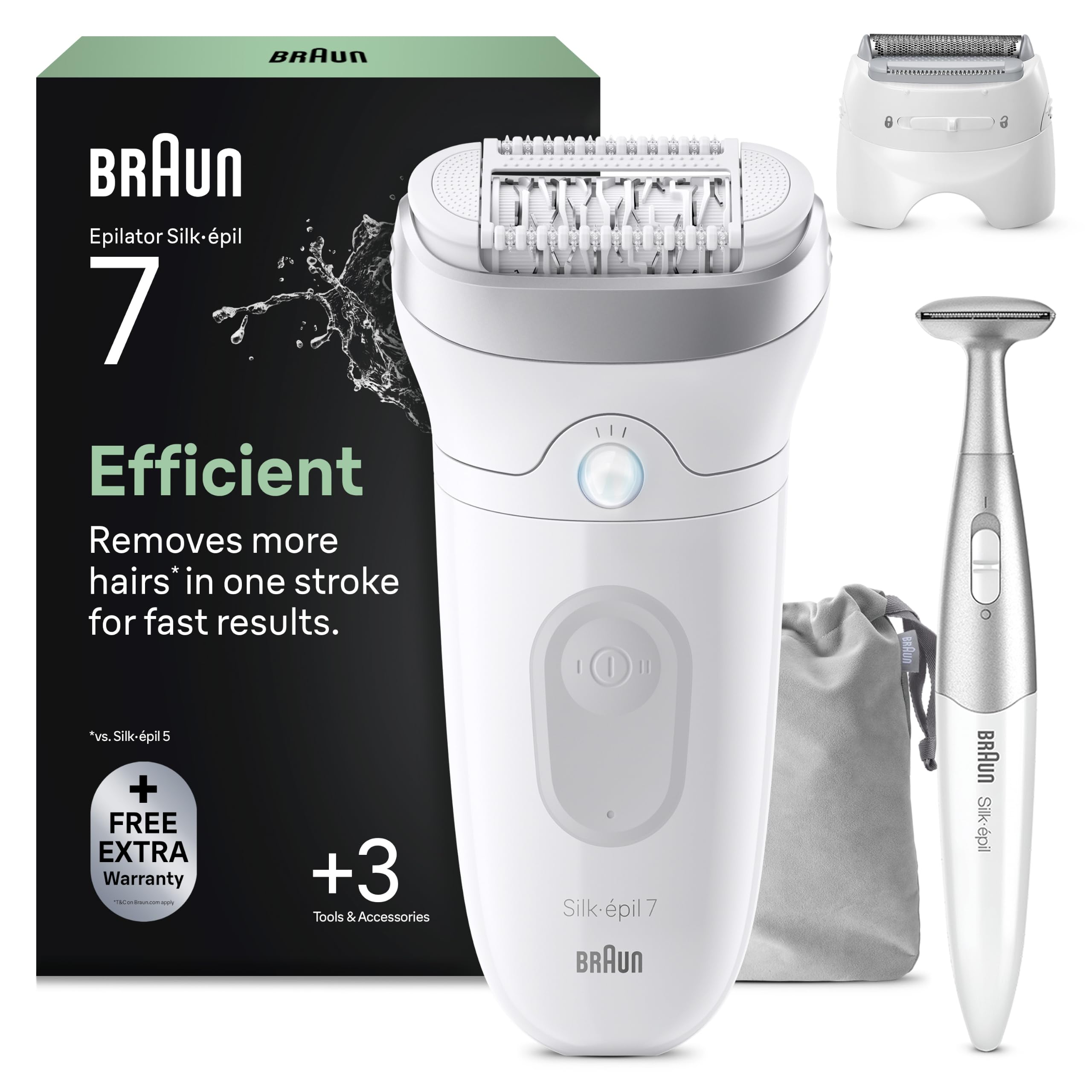 Braun Silk-Épil 7 Epilatore Elettrico Donna, Accessori, 7-241, Argento