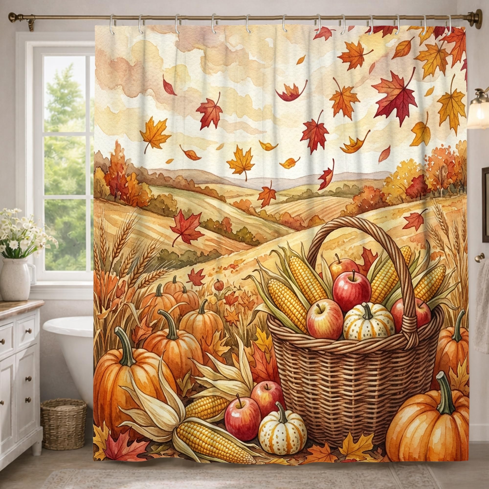 Rideau de douche imperméable en polyester orange 183 x 243 cm motif citrouilles