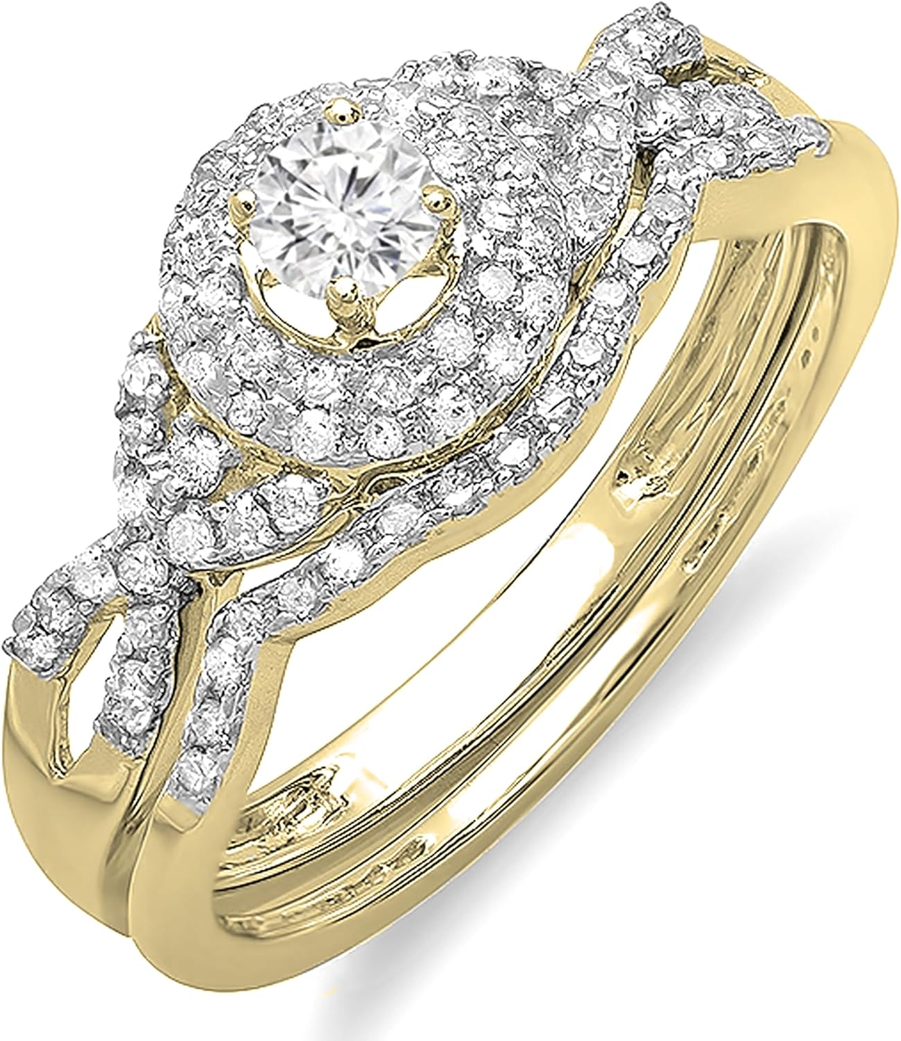 Dazzlingrock Collection 0.50 Ctw 14K Solid Gold Round Diamond Womens Halo Bridal Engagement Ring Set