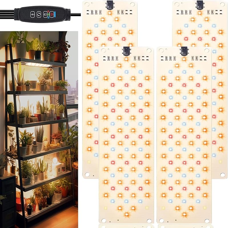 EWITTTI LED Növénylámpa Teljes Spektrummal - 316 LED, 3/9/12 Órás Időzítő, 10 Fényerősség, Alumínium, Beltéri Növényneveléshez, 4 Paneles Sz