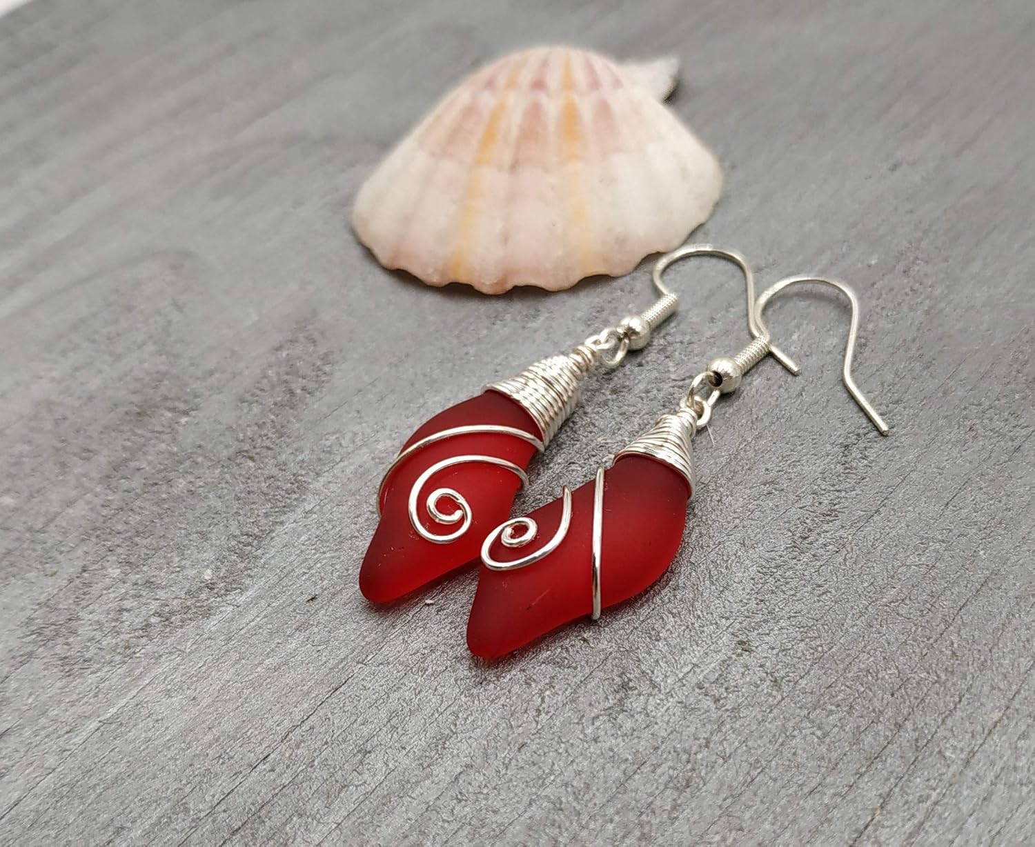Handmade Sea Glass Earrings, Hawaiian Jewelry for Women, Wire Wave Earrings, Seaglass Jewelry For Women Birthday Gift For Women